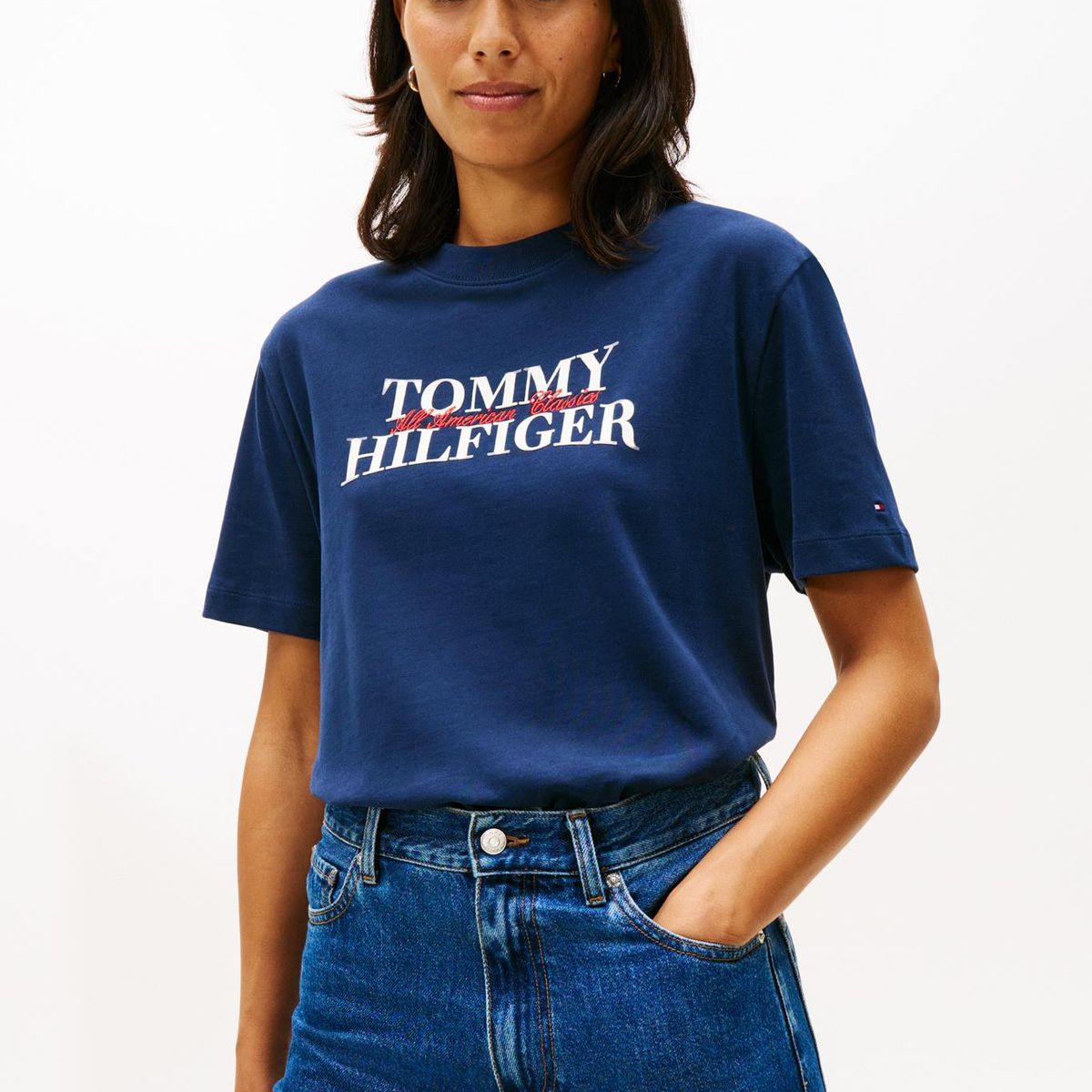 TOMMY HILFIGER - Polera Con Logo Moderno Relaxed Fit Azul Tommy Hilfiger