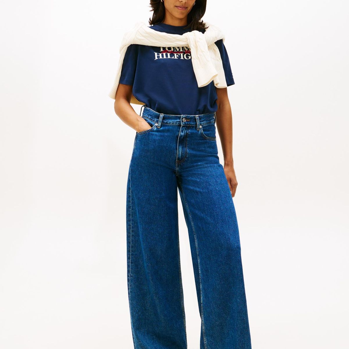 TOMMY HILFIGER - Polera Con Logo Moderno Relaxed Fit Azul Tommy Hilfiger