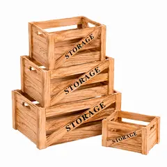 WAKESHOME - Set de Canastos de Madera Decorativos Multiuso - 4 Tamaños "Storage"