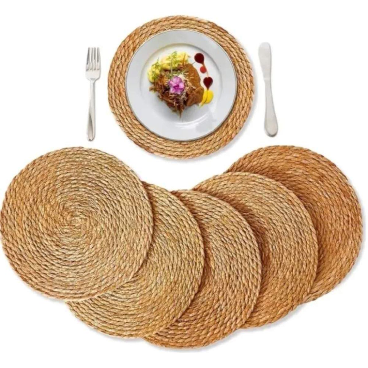 GENERICO - Set 6 Individuales Mantel Fibra Natural Yute 38Cm