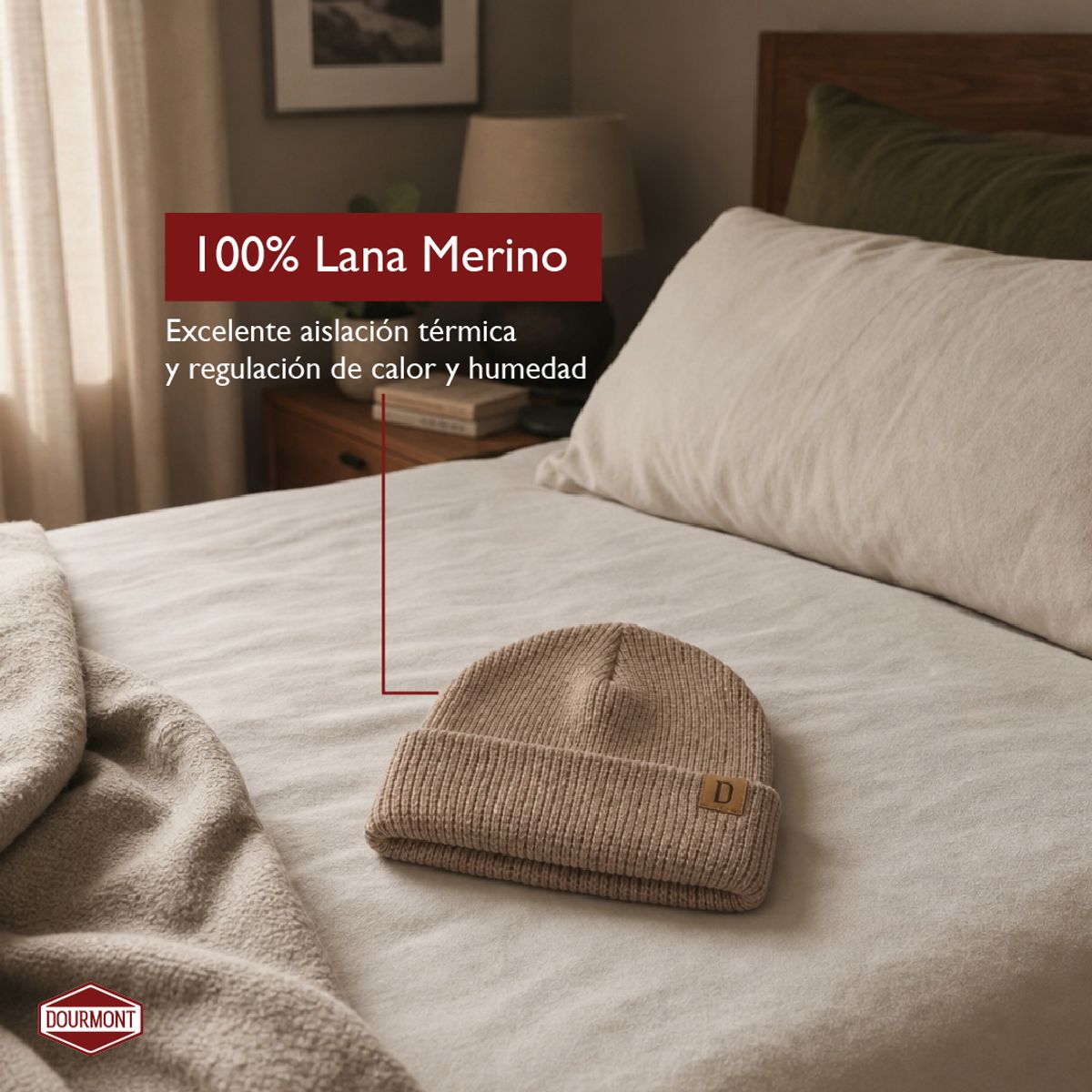 DOURMONT - Gorro Beanie Dourmont Lana Merino Térmico Black 100%