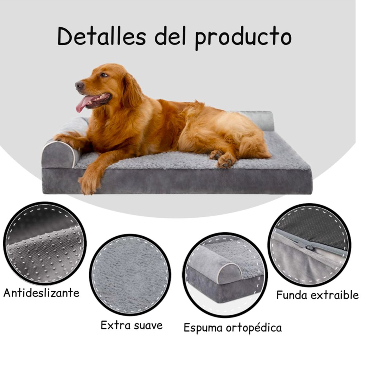 KIDSCOOL - Cama Sofá Ortopédico Para Perros, Viscoelástica, Lavable,Gris Talla L