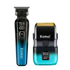 KEMEI - Combo Patillera Trimmer 1358 + Shever T420 Azul