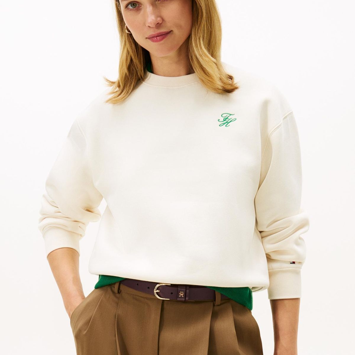 TOMMY HILFIGER - Polerón Con Logo Bordado Regular Fit Beige Tommy Hilfiger