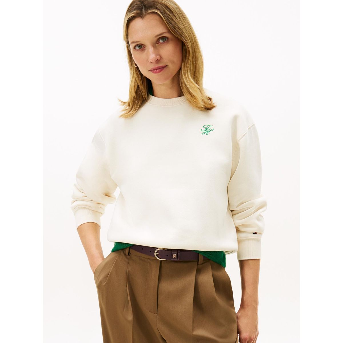 TOMMY HILFIGER - Polerón Con Logo Bordado Regular Fit Beige Tommy Hilfiger