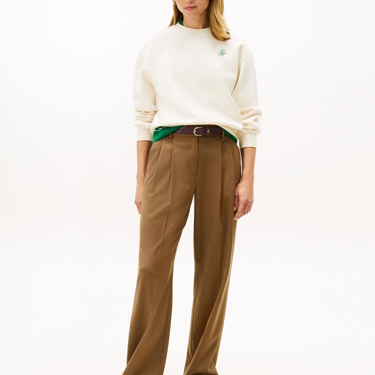 TOMMY HILFIGER - Polerón Con Logo Bordado Regular Fit Beige Tommy Hilfiger