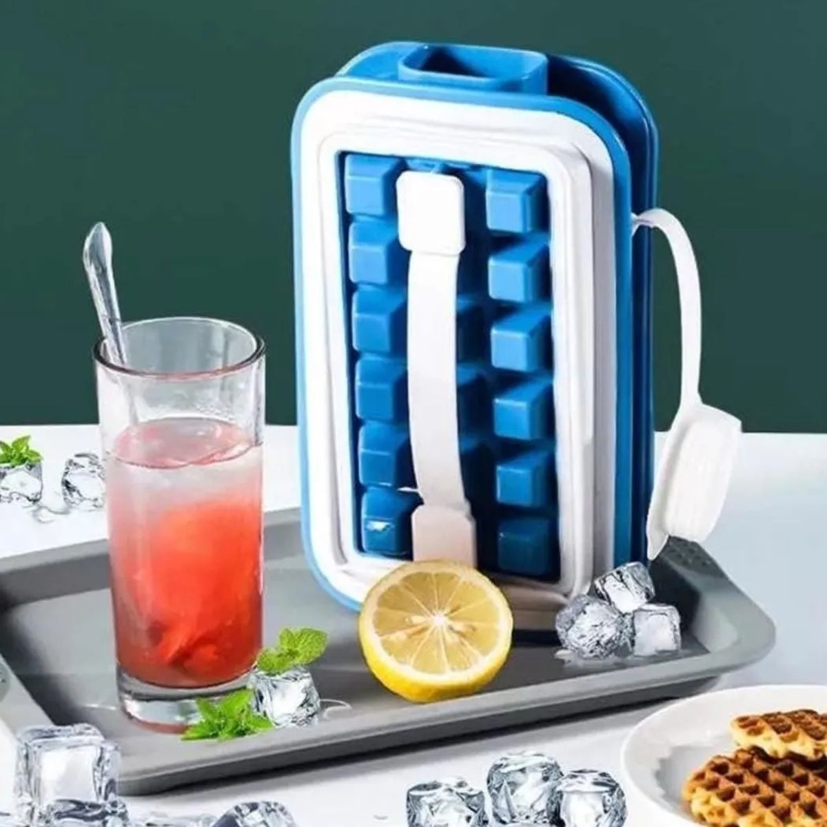 IRM - Molde Cubetera Silicona 18 Hielos Con Tapa Antiderrame Libre De Bpa Para Bebidas Jugos Y Cocteleria
