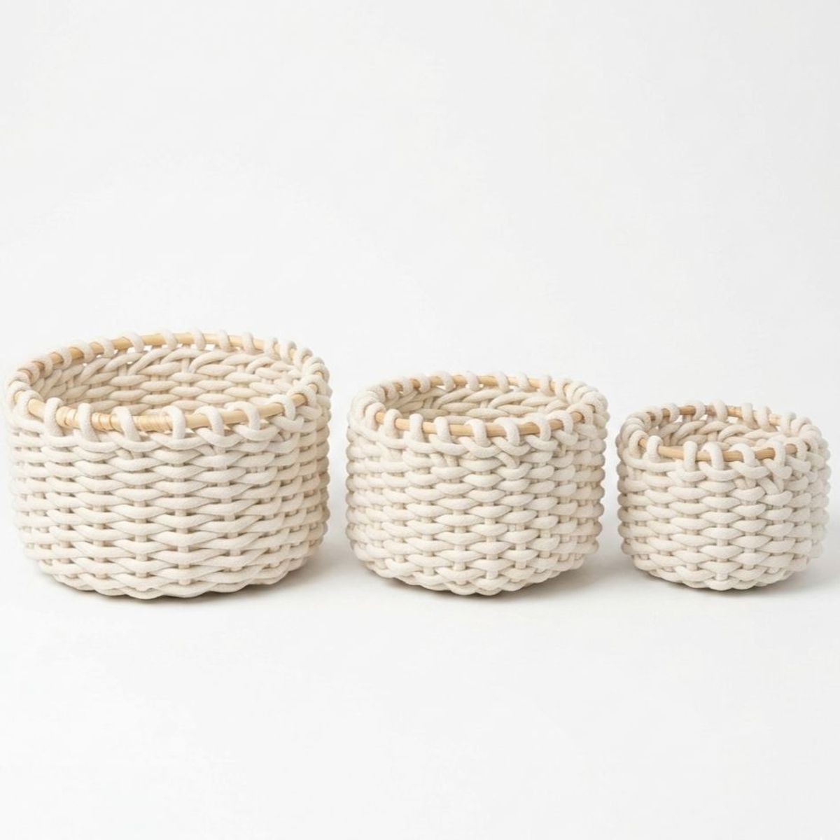 WAKESHOME - Pack x3 Canastos Nórdicos de Cuerda para Organización y Decoración