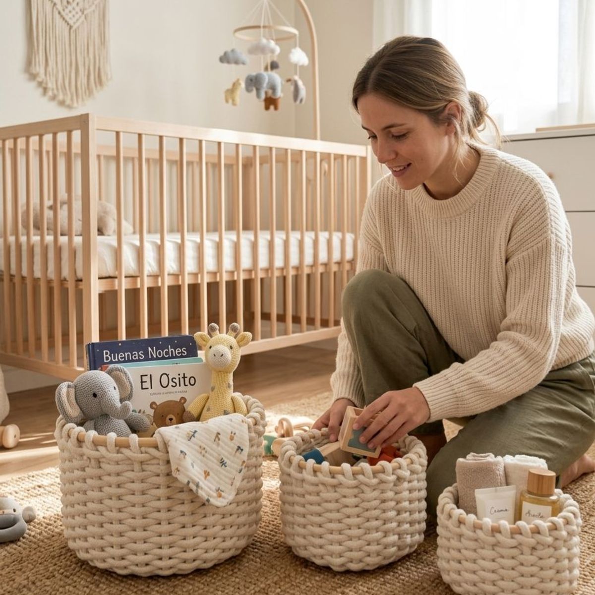 WAKESHOME - Pack x3 Canastos Nórdicos de Cuerda para Organización y Decoración