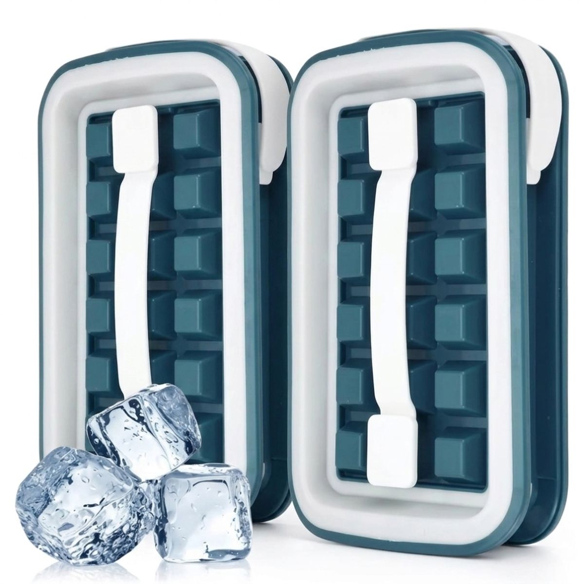 IRM - Cubetera Pack 2 De Silicona Flexible Hielos Con Tapa Hermetica Antiderrame Calidad Premium Cocina