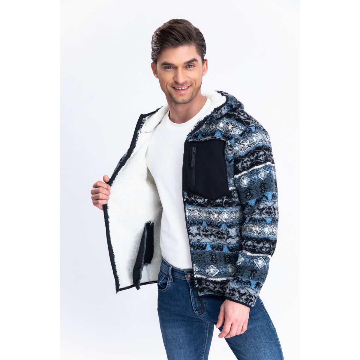 LIKE SHOP - Chaqueta Hombre Polerón Étnico Forro Interior Piel Bolsillo 7565