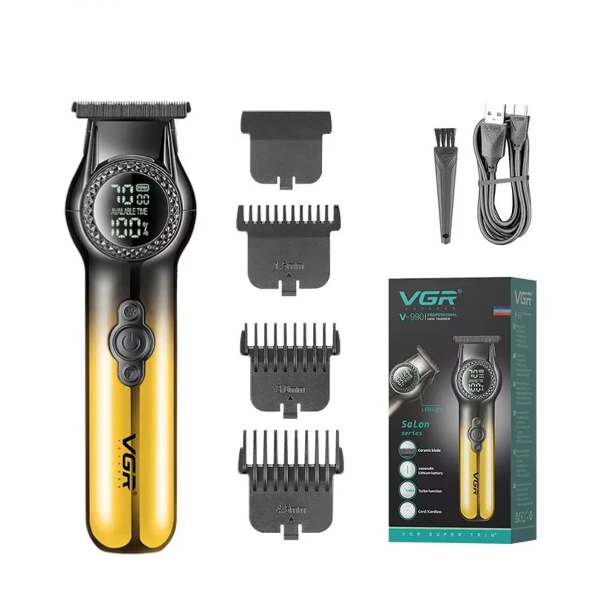 VGR - Máquina Trimmer Profesional Vgr V-990 Luz Led Turbo 8000rpm Amarillo