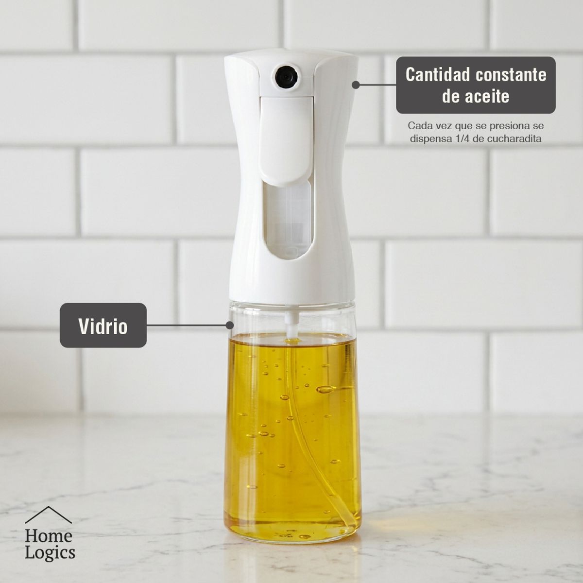 HOME LOGICS - Dispensador de Aceite Spray Vidrio Cocina 200ml Home Logics Kiosclub