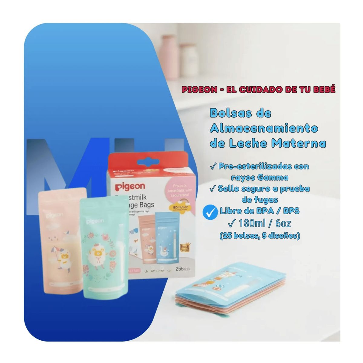 PIGEON - Bolsas Almacenar Leche Materna Pigeon 180ml X25 Libre De Bpa