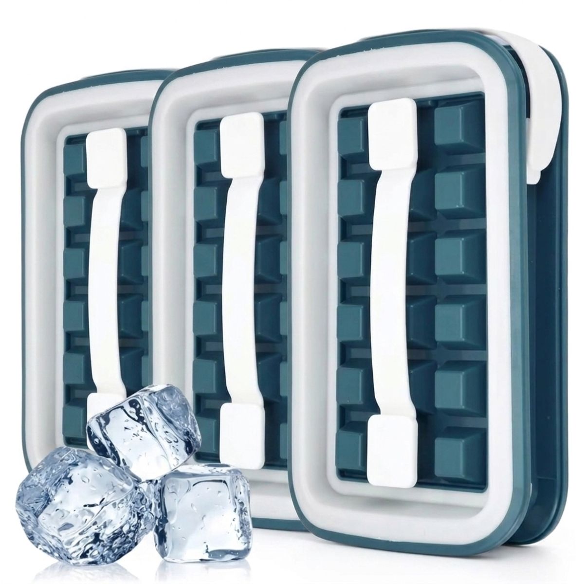 IRM - Cubetera X4 De Silicona 18 Hielos Con Tapa Antiderrame Apilable Para Bebidas Y Cocteleria