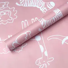 GENERICO - PAPEL MURAL AUTOADHESIVO SAFARI ANIMALITOS FONDO ROSA – PACK 3 ROLLOS 13.5m2