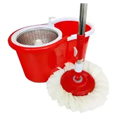 GENERICO - Mopa Giratoria 360 Con Canasto Metálico Y 2 Repuestos