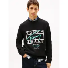 TOMMY HILFIGER - Sweater Con Logo Signature Regular Fit Negro Tommy Jeans