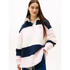 TOMMY HILFIGER - Polo Rugby Oversize Fit Rosado Tommy Jeans