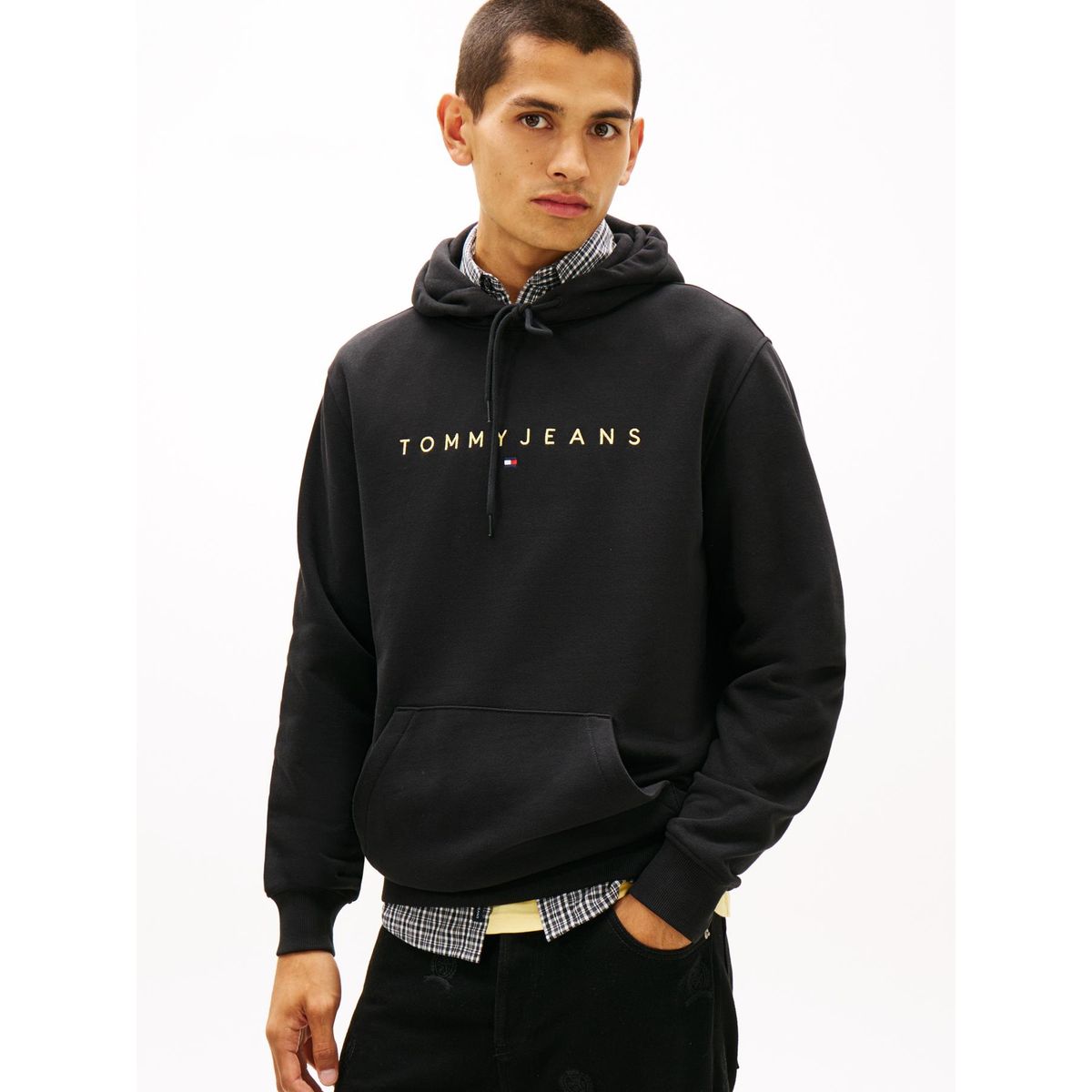 TOMMY HILFIGER - Polerón Hoodie Con Logo Bordado Negro Tommy Jeans