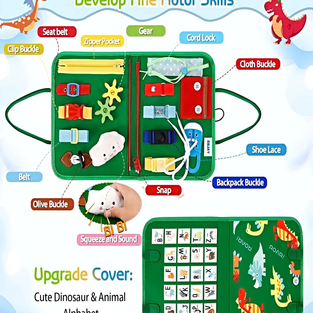 GENERICO - Libro Sensorial de 8 Páginas para bebes Verde