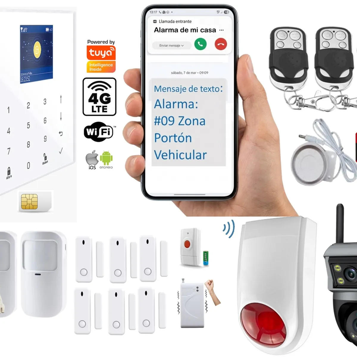 CASA TUYA - Alarma GSM 4g WIFI Google HomeAlexa Sirena 110db +Cámara doble lente