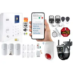CASA TUYA - Alarma GSM 4g WIFI Google HomeAlexa Sirena 110db +Cámara doble lente