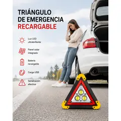 GENERICO - Triángulo de Emergencia LED Recargable con Panel Solar Seguridad Auto, Hogar y Emergencias