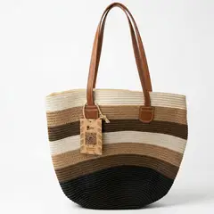 WAKESHOME - Bolso tote janeiro tejido rayas tierra