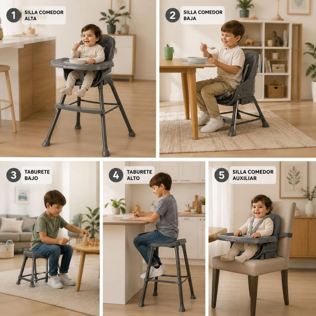 PIKABOO - Silla De Comer Para Bebes 5 En 1 Jazz Rosado Pikaboo