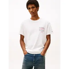 TOMMY HILFIGER - Polera Con Logo Efecto Espray Regular Fit Blanco Tommy Jeans