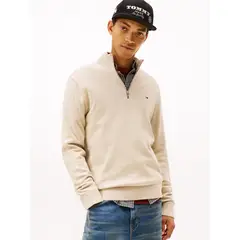 TOMMY HILFIGER - Sweater Con Cierre Y Logo Slim Fit Beige Tommy Jeans