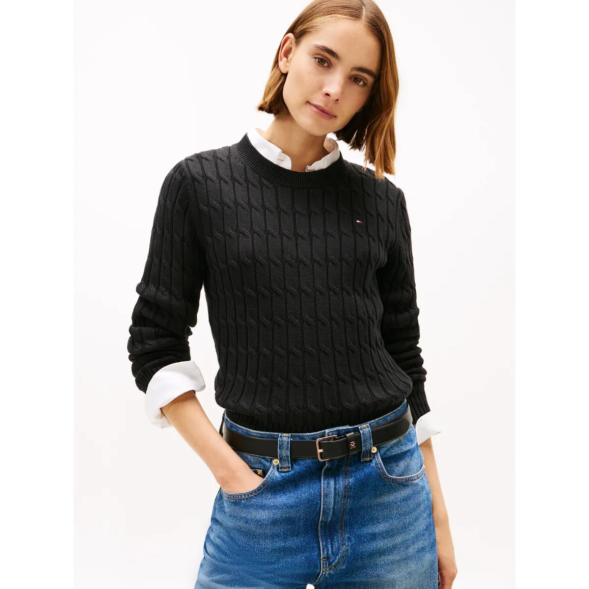 TOMMY HILFIGER - Sweater Essential De Punto Cable Negro Tommy Hilfiger