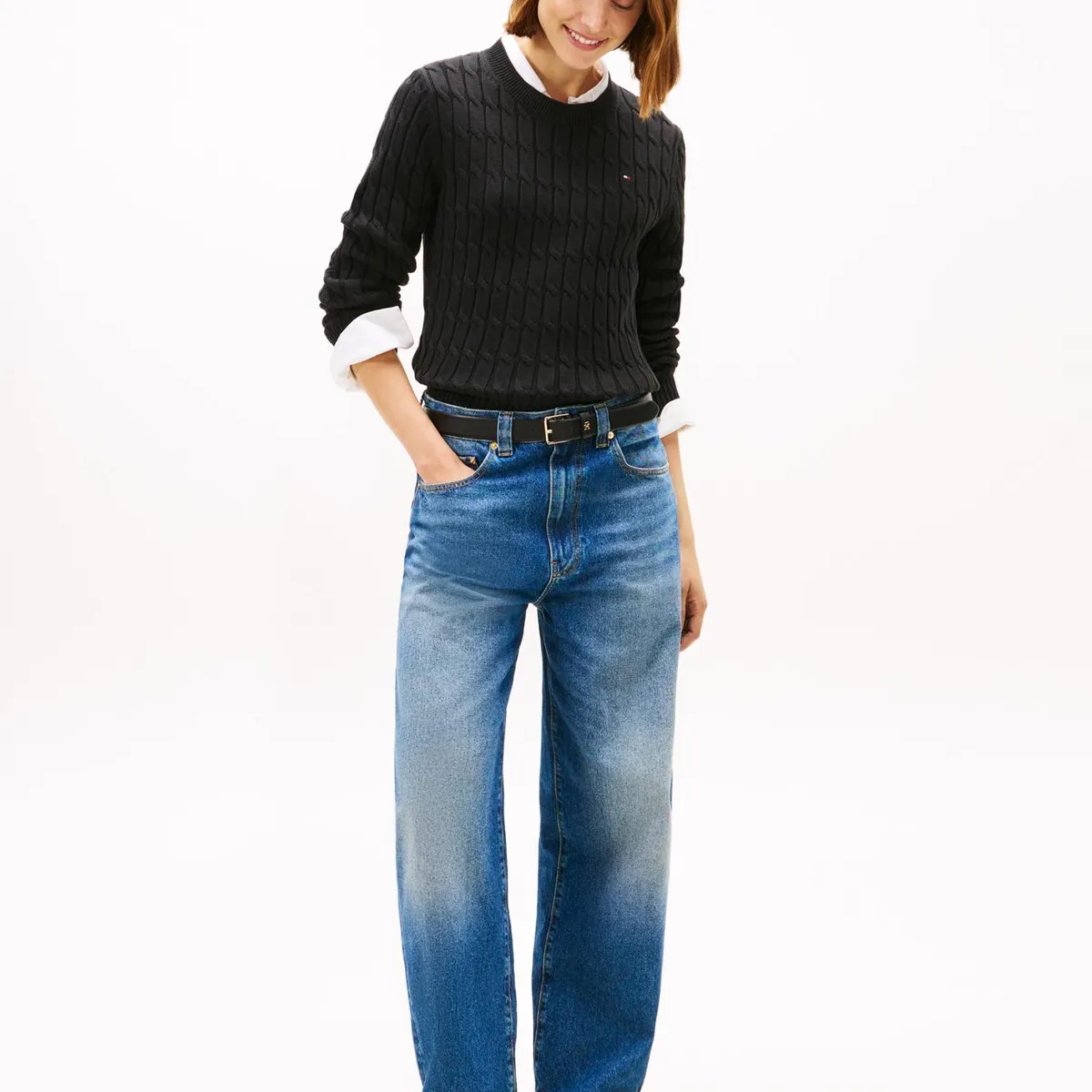 TOMMY HILFIGER - Sweater Essential De Punto Cable Negro Tommy Hilfiger