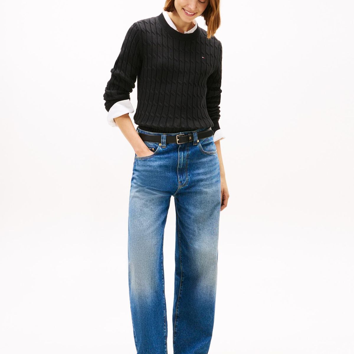 TOMMY HILFIGER - Sweater Essential De Punto Cable Negro Tommy Hilfiger