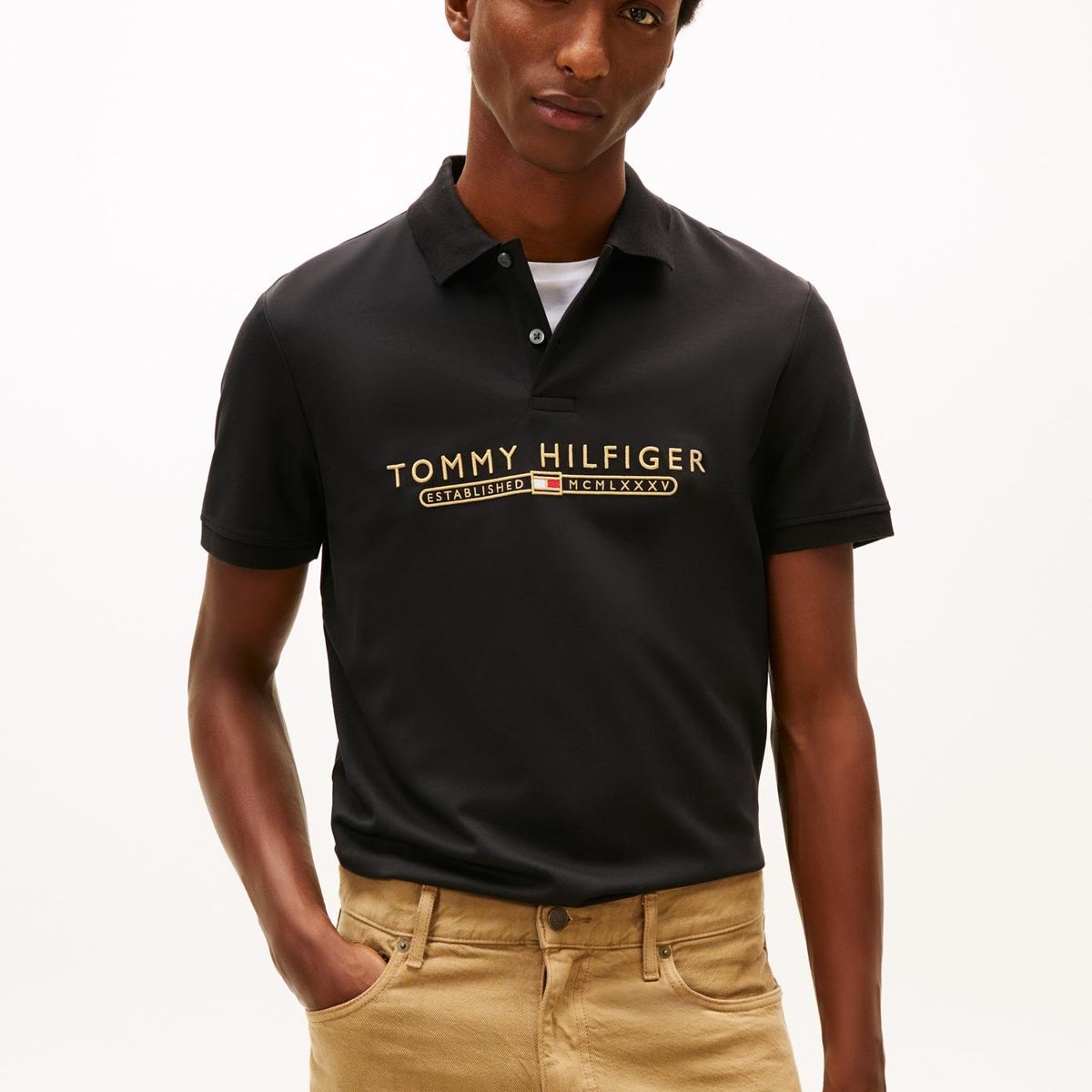 TOMMY HILFIGER - Polo Interlock Lux Regular Fit Negro Tommy Hilfiger