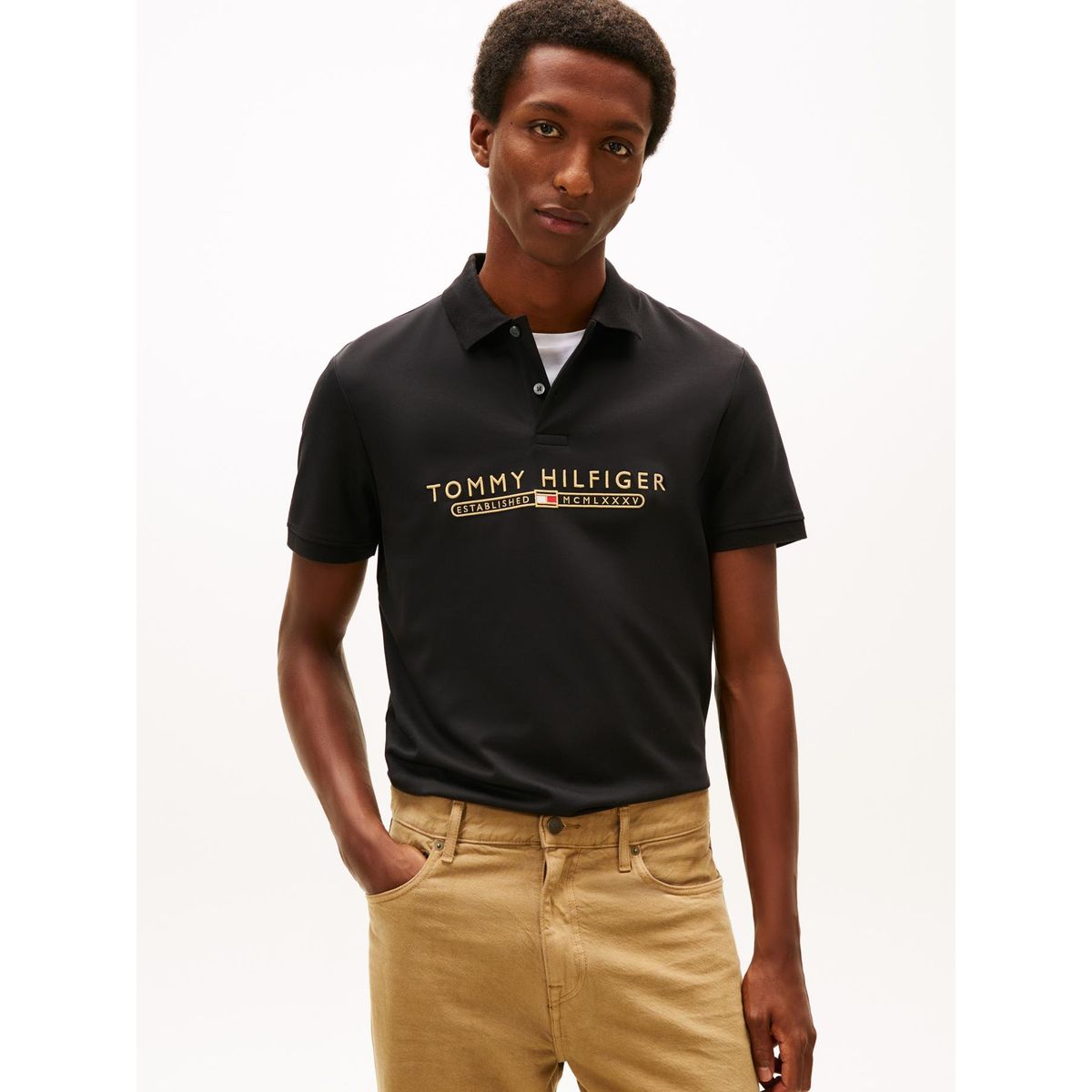 TOMMY HILFIGER - Polo Interlock Lux Regular Fit Negro Tommy Hilfiger