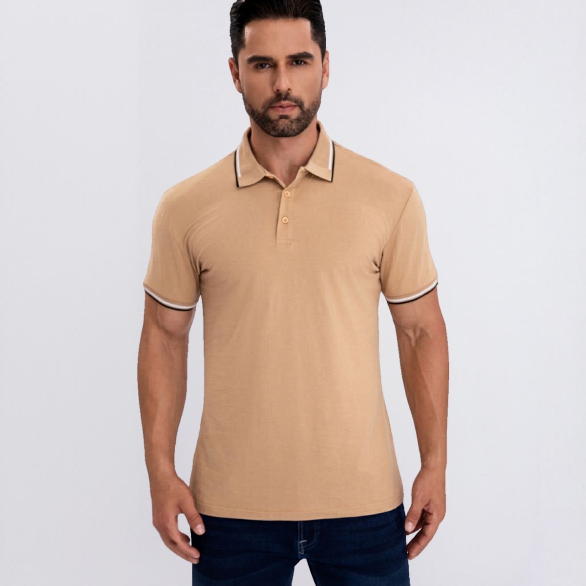LIKE SHOP - Polera Piqué Líneas Hombre Manga Corta Algodón Primavera verano 6287