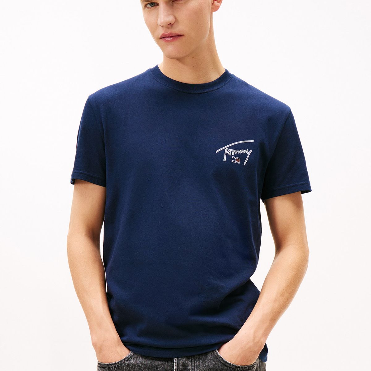 TOMMY HILFIGER - Polera Con Logo Signature Regular Fit Azul Tommy Jeans
