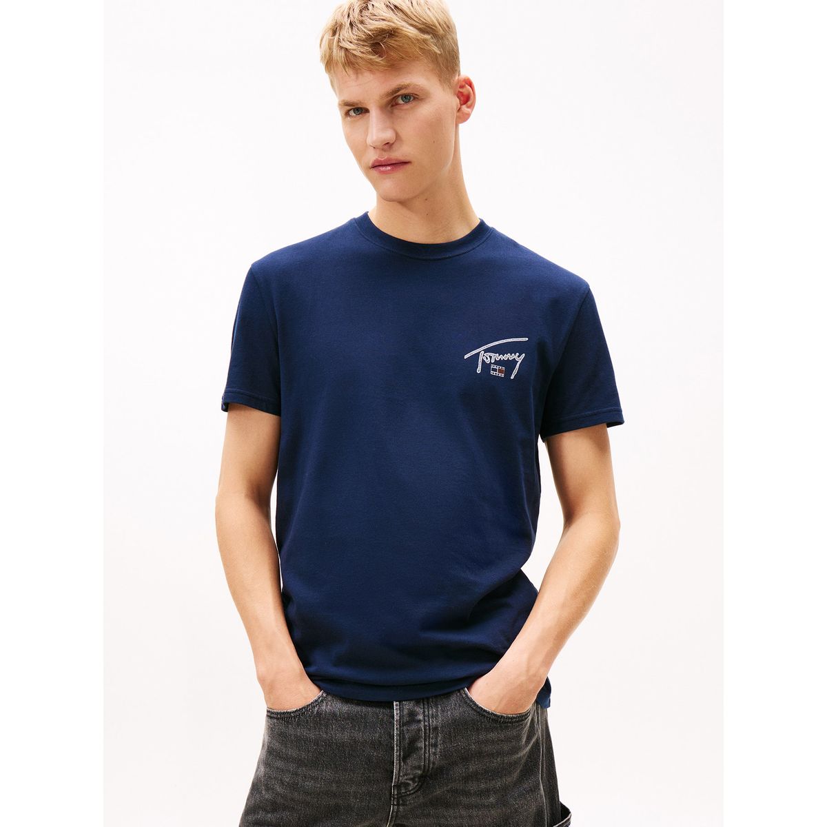 TOMMY HILFIGER - Polera Con Logo Signature Regular Fit Azul Tommy Jeans