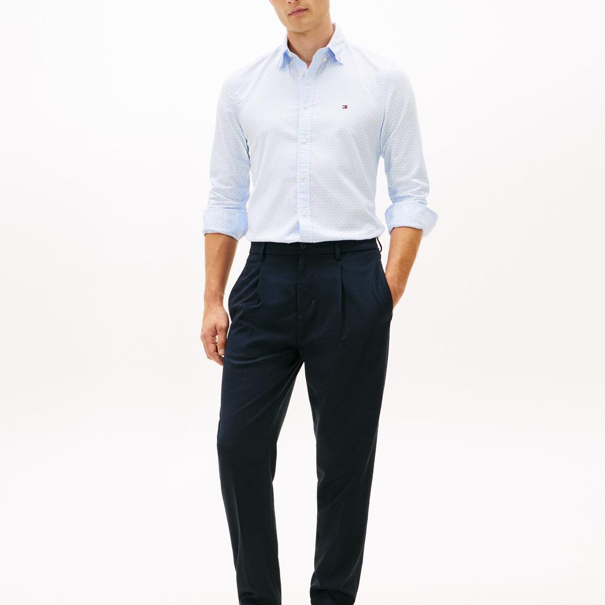 TOMMY HILFIGER - Camisa De Popelín Slim Fit Celeste Tommy Hilfiger