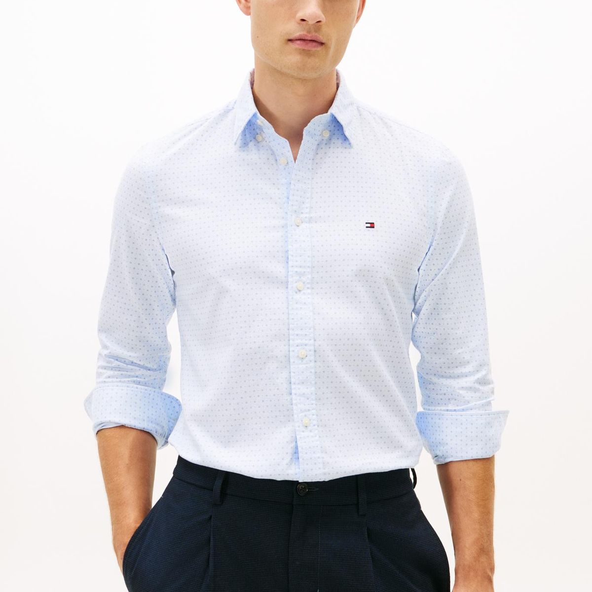 TOMMY HILFIGER - Camisa De Popelín Slim Fit Celeste Tommy Hilfiger