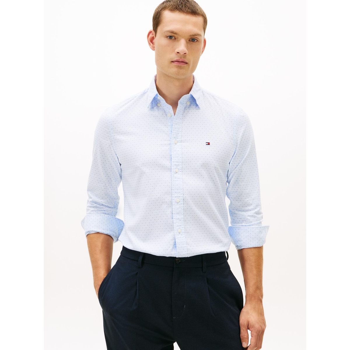 TOMMY HILFIGER - Camisa De Popelín Slim Fit Celeste Tommy Hilfiger