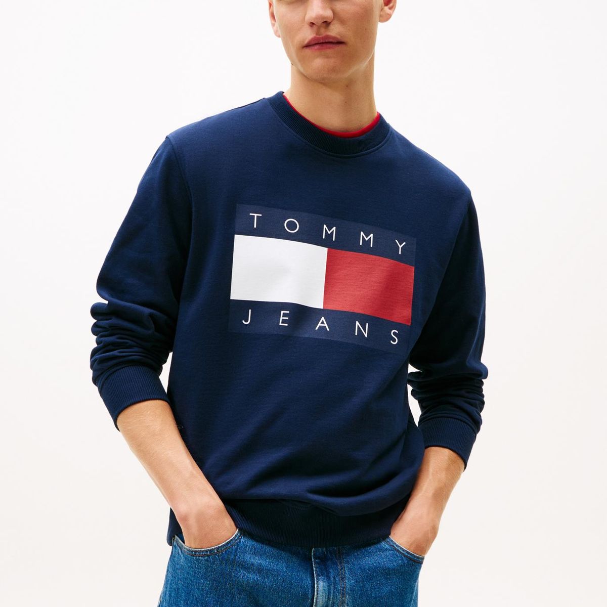 TOMMY HILFIGER - Polerón Con Bandera Estampada Azul Tommy Jeans