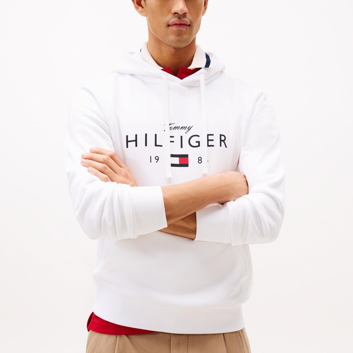 TOMMY HILFIGER - Polerón Hoodie Con Logo Blanco Tommy Hilfiger