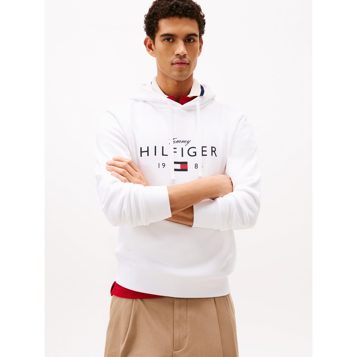 TOMMY HILFIGER - Polerón Hoodie Con Logo Blanco Tommy Hilfiger