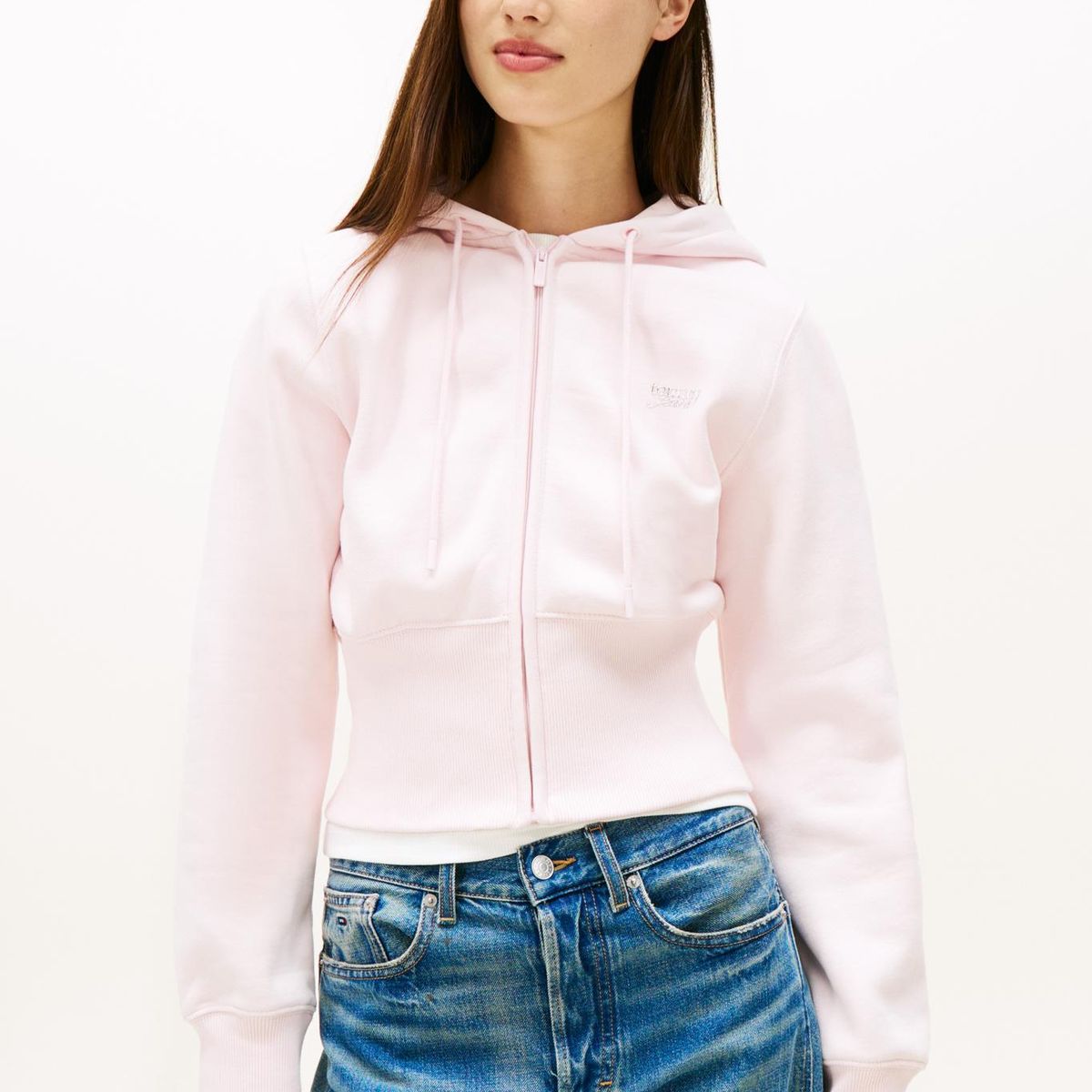 TOMMY HILFIGER - Polerón Hoodie Con Logo Script Rosado Tommy Jeans