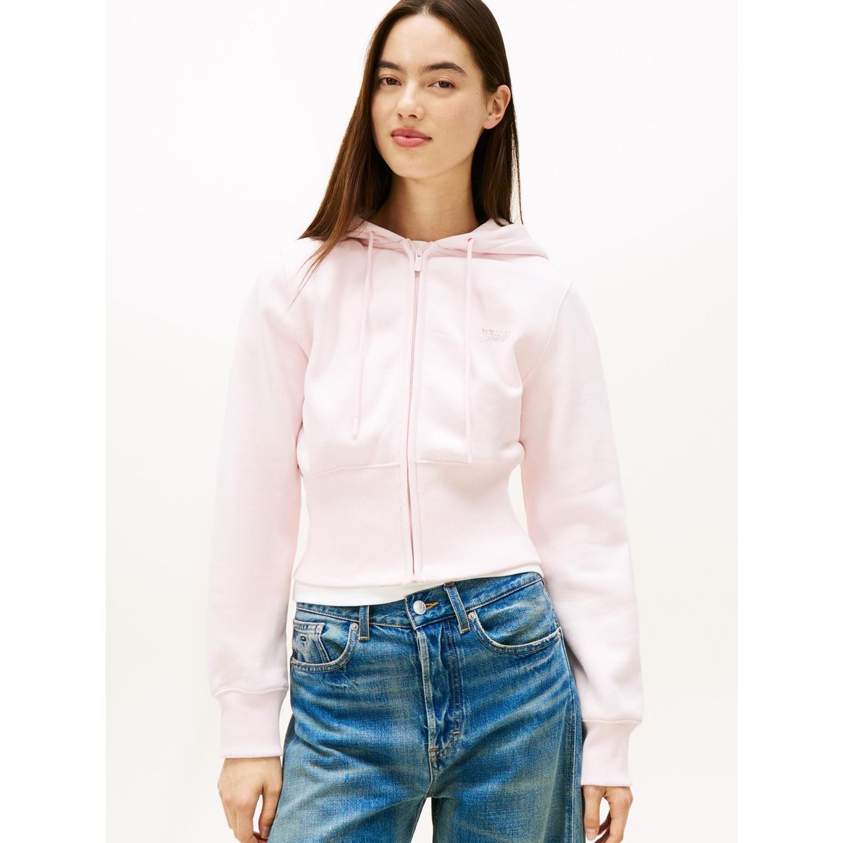 TOMMY HILFIGER - Polerón Hoodie Con Logo Script Rosado Tommy Jeans