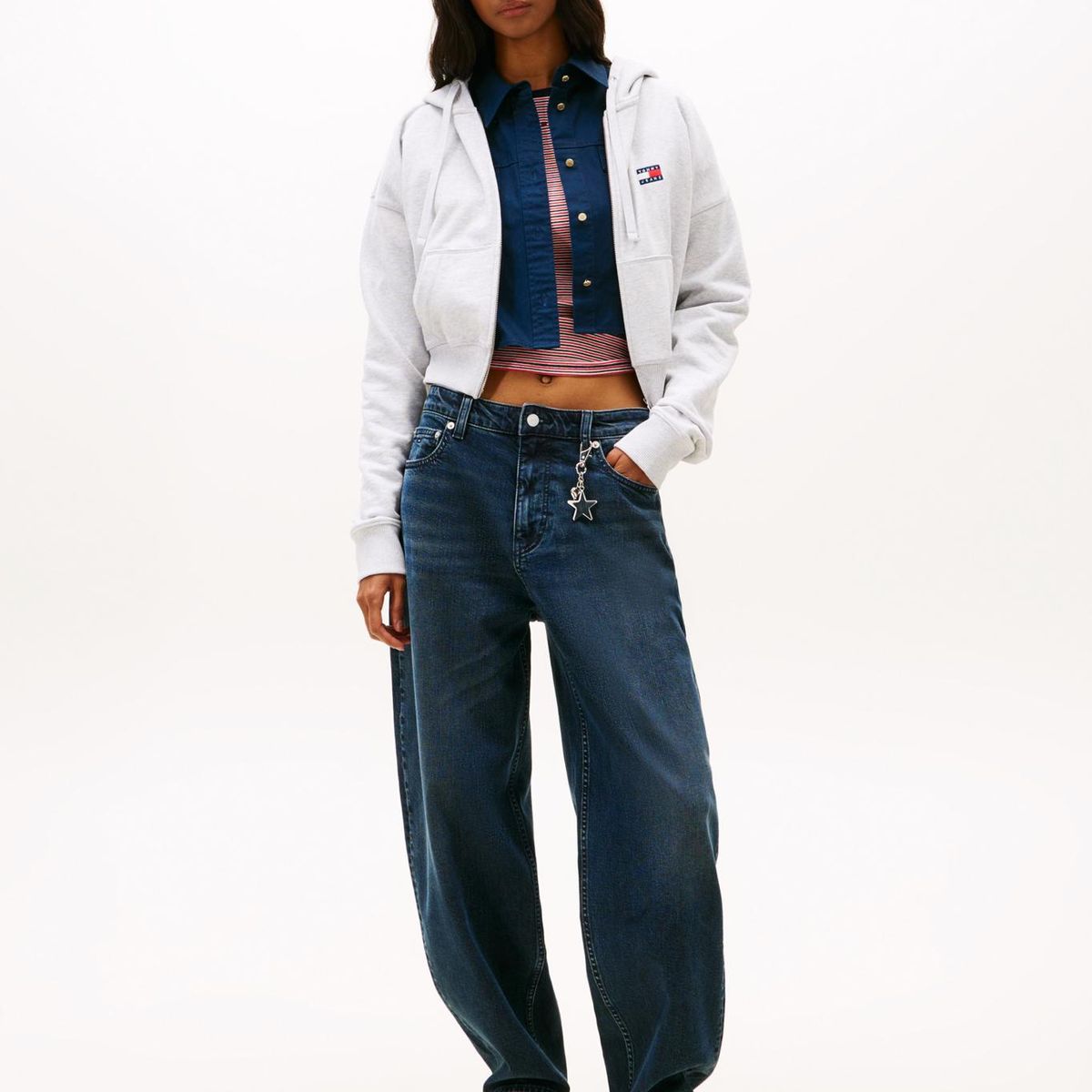 TOMMY HILFIGER - Polerón Hoodie Con Cierre Gris Tommy Jeans