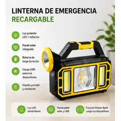 GENERICO - Linterna de Emergencia Recargable con Panel Solar y Cargador Portatil para Celular